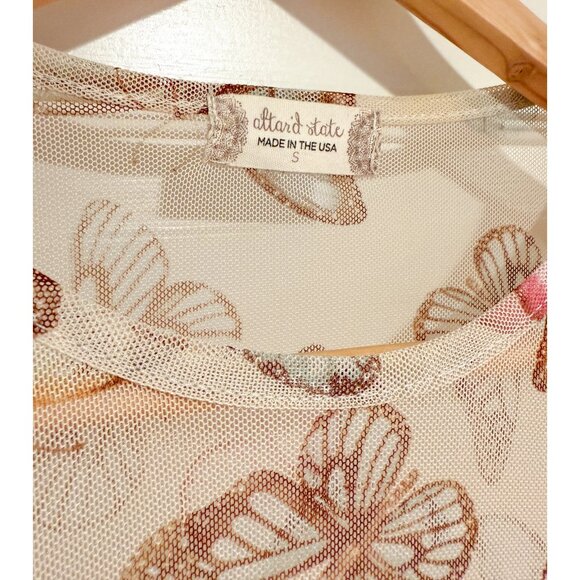 Altar'd State Butterfly Mesh Long Sleeve Brown / Pink Top Sz S - Picture 3 of 3